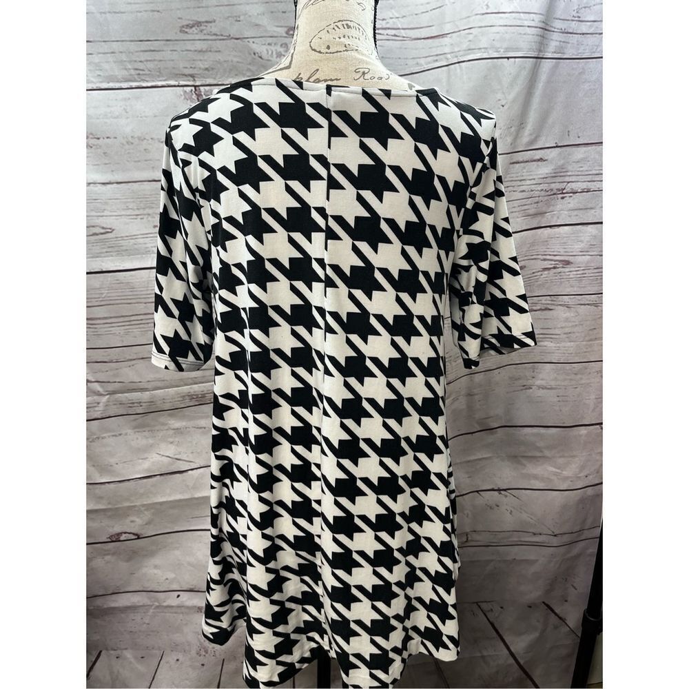 Agnes & Dora‎ Black White Houndstooth Print 3/4 Sleeve Casual Dress - Picture 2 of 3